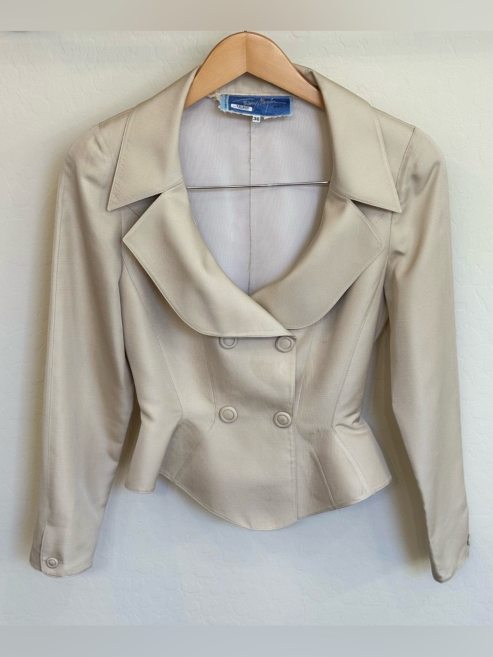 Rare Vintage Archival Thierry Mugler 1990 Peplum Blazer Jacket Beige Ivory FR 36